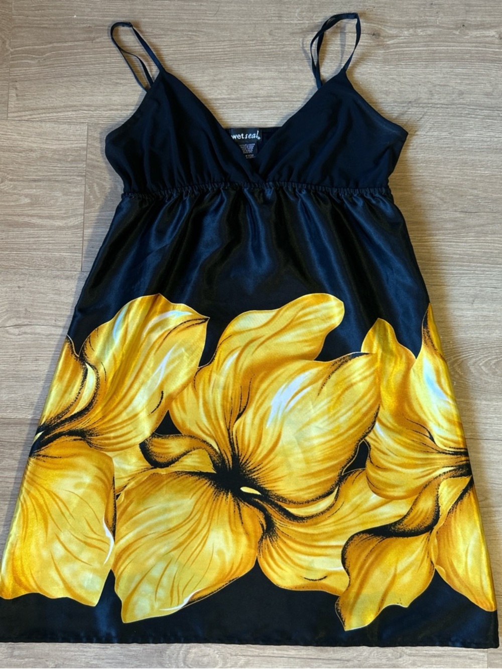 Wet Seal‎ Vintage Black Dress with Bold Yellow Floral Print